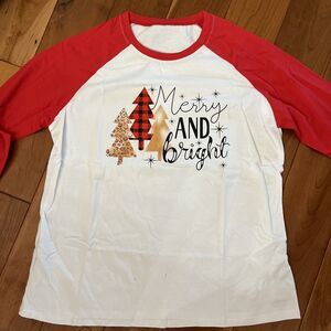 Women's Christmas T-shirt size  XL Trees Buffalo Plaid Merry And Bright